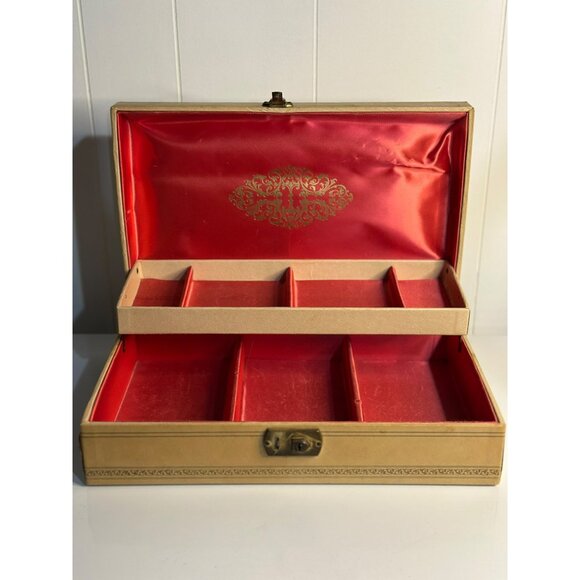 VTG Jewelry Box AOP Star 14"x9" Red Velvet Lining MCM Keepsake Box - Picture 7 of 9